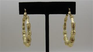 14K Bamboo Hoop Earrings Yellow Gold 5.7g, 5mm Width